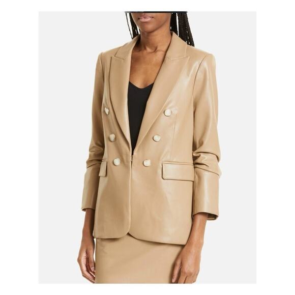 Veronica Beard NWT Beacon Faux Leather Dickey Jacket Khaki Vegan Leather 6 - Picture 1 of 12
